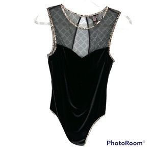 EUC Victoria’s Secret Black Mesh Velvet Bodysuit